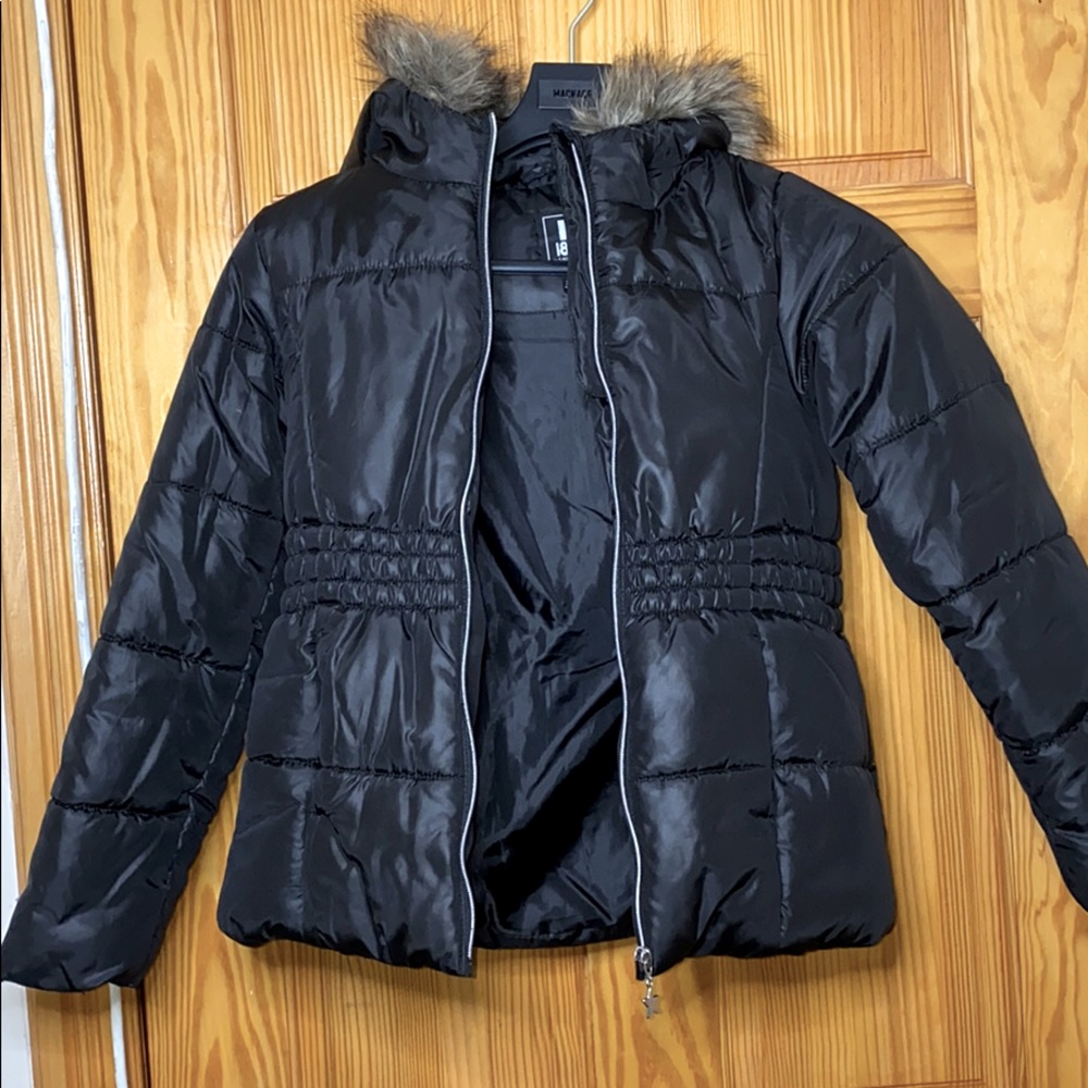 Girls Black Faux Fur Hooded Puffer Coat Size 14
